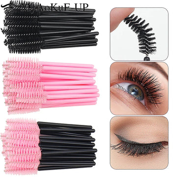 50pc Mini Eyelash Makeup Brushes – Short Handle Mascara Wands & Eyebrow Comb for Lash Extensions